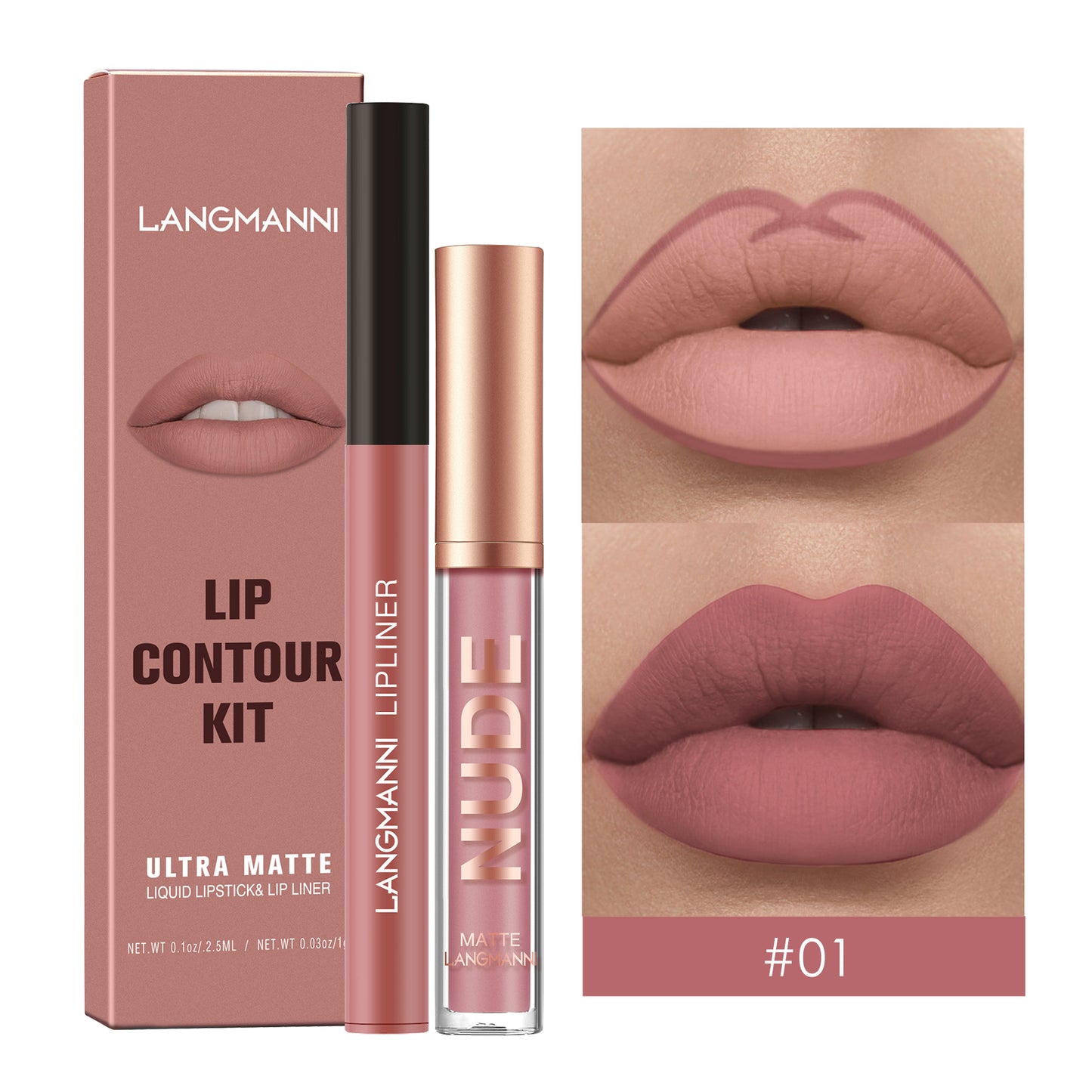 Kit Gloss e Lapis Labial Efeito Matte Langmanni