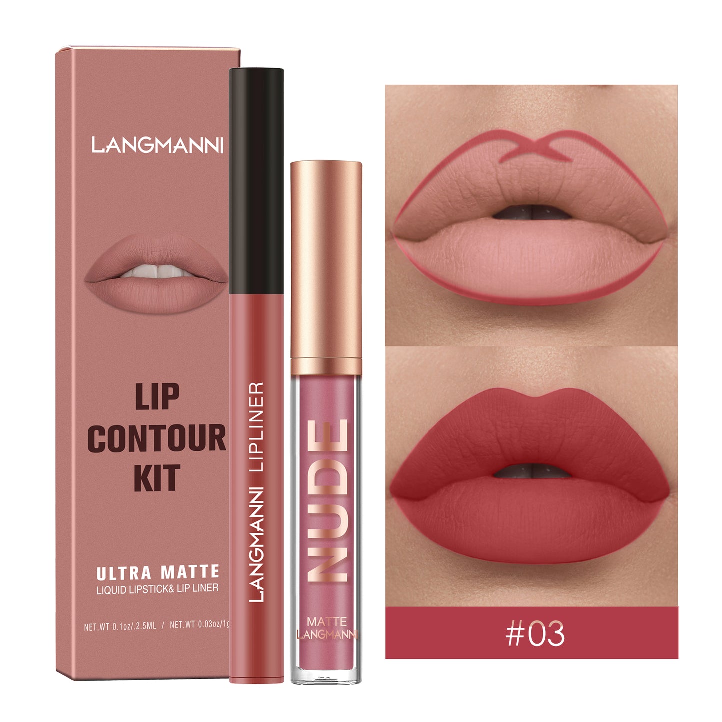 Kit Gloss e Lapis Labial Efeito Matte Langmanni