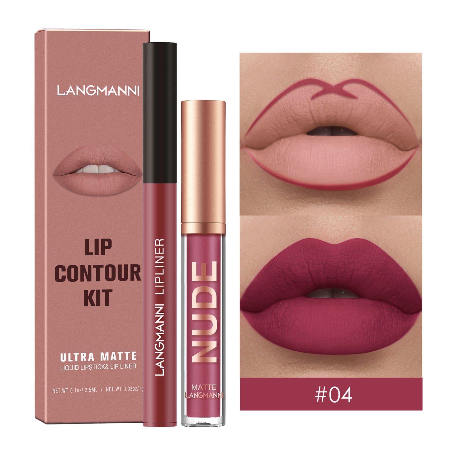 Kit Gloss e Lapis Labial Efeito Matte Langmanni