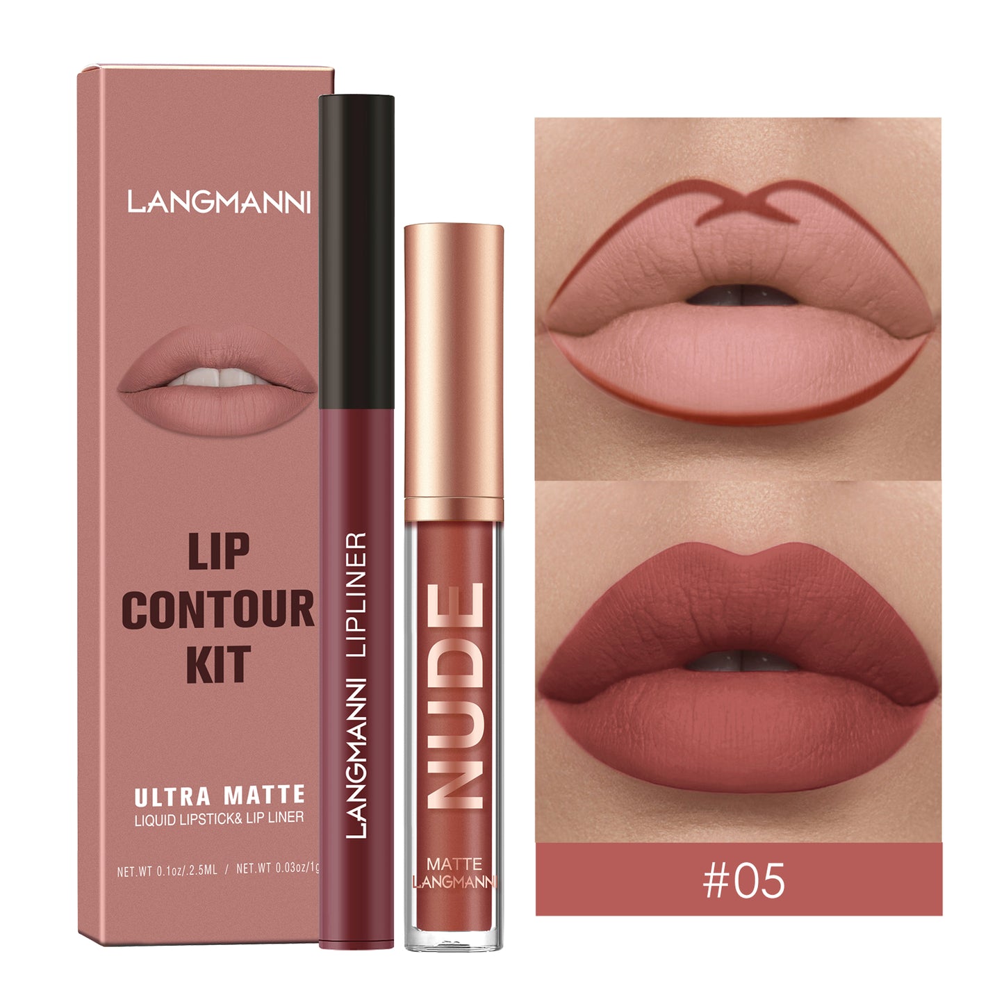 Kit Gloss e Lapis Labial Efeito Matte Langmanni