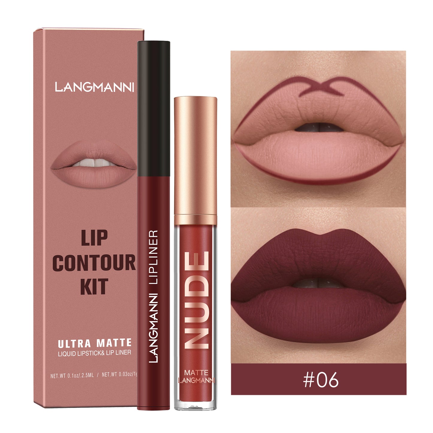 Kit Gloss e Lapis Labial Efeito Matte Langmanni