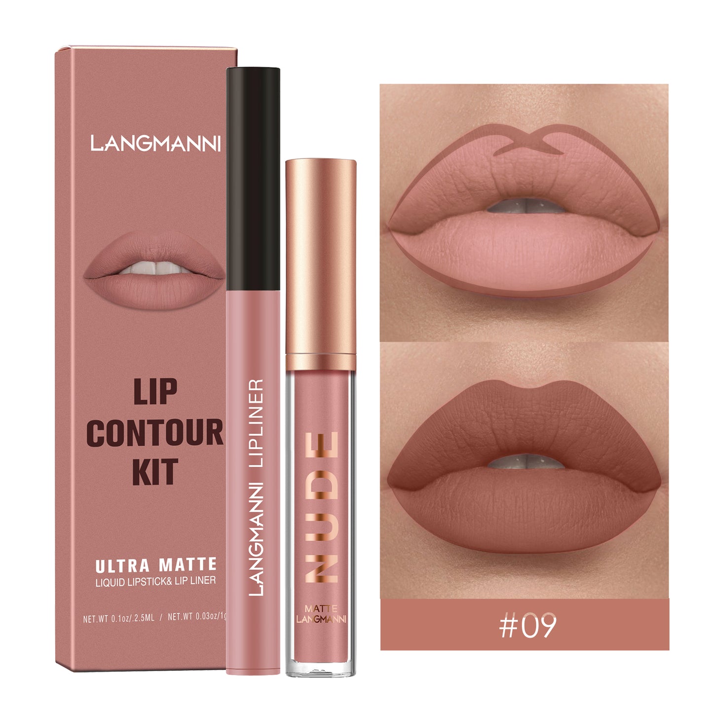 Kit Gloss e Lapis Labial Efeito Matte Langmanni