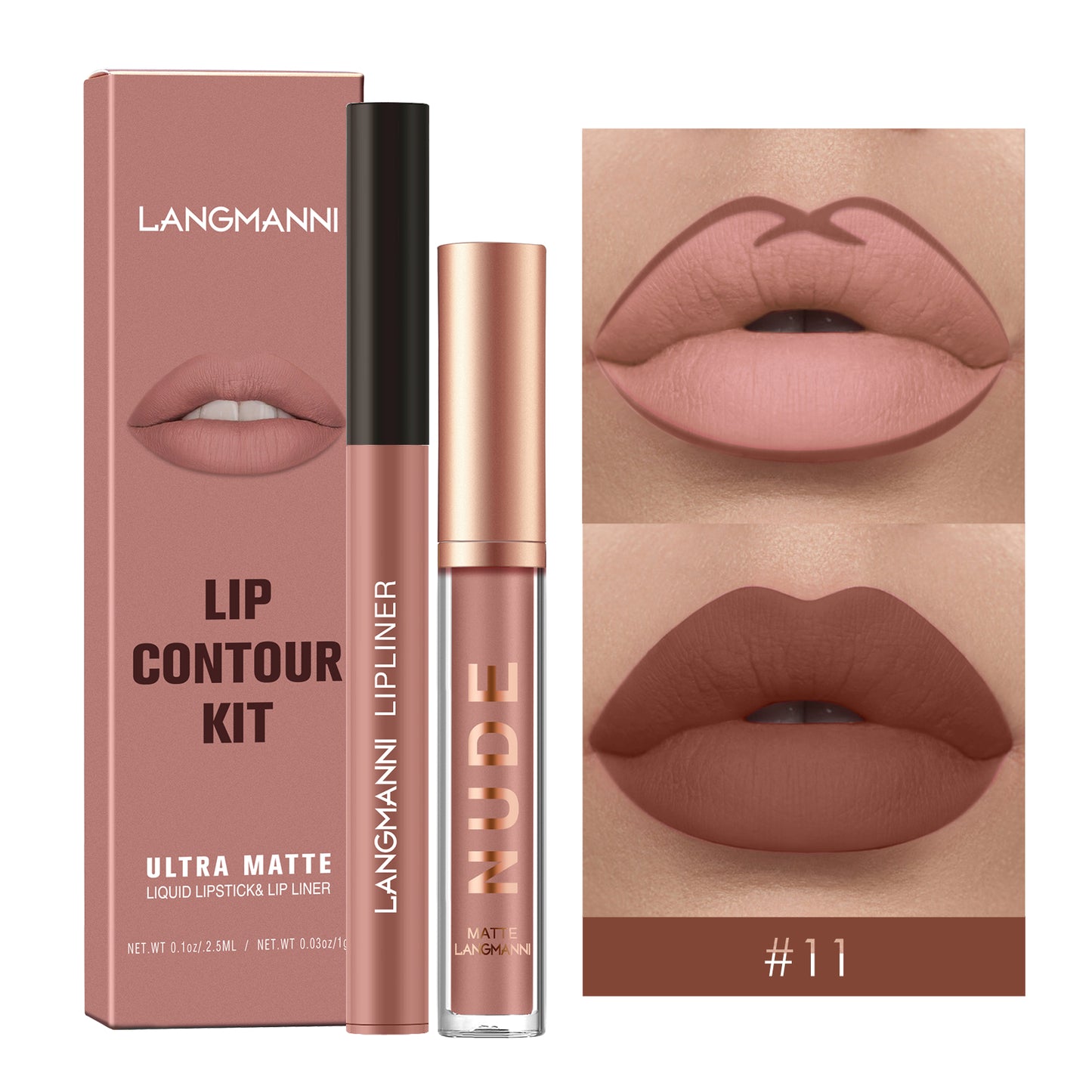 Kit Gloss e Lapis Labial Efeito Matte Langmanni