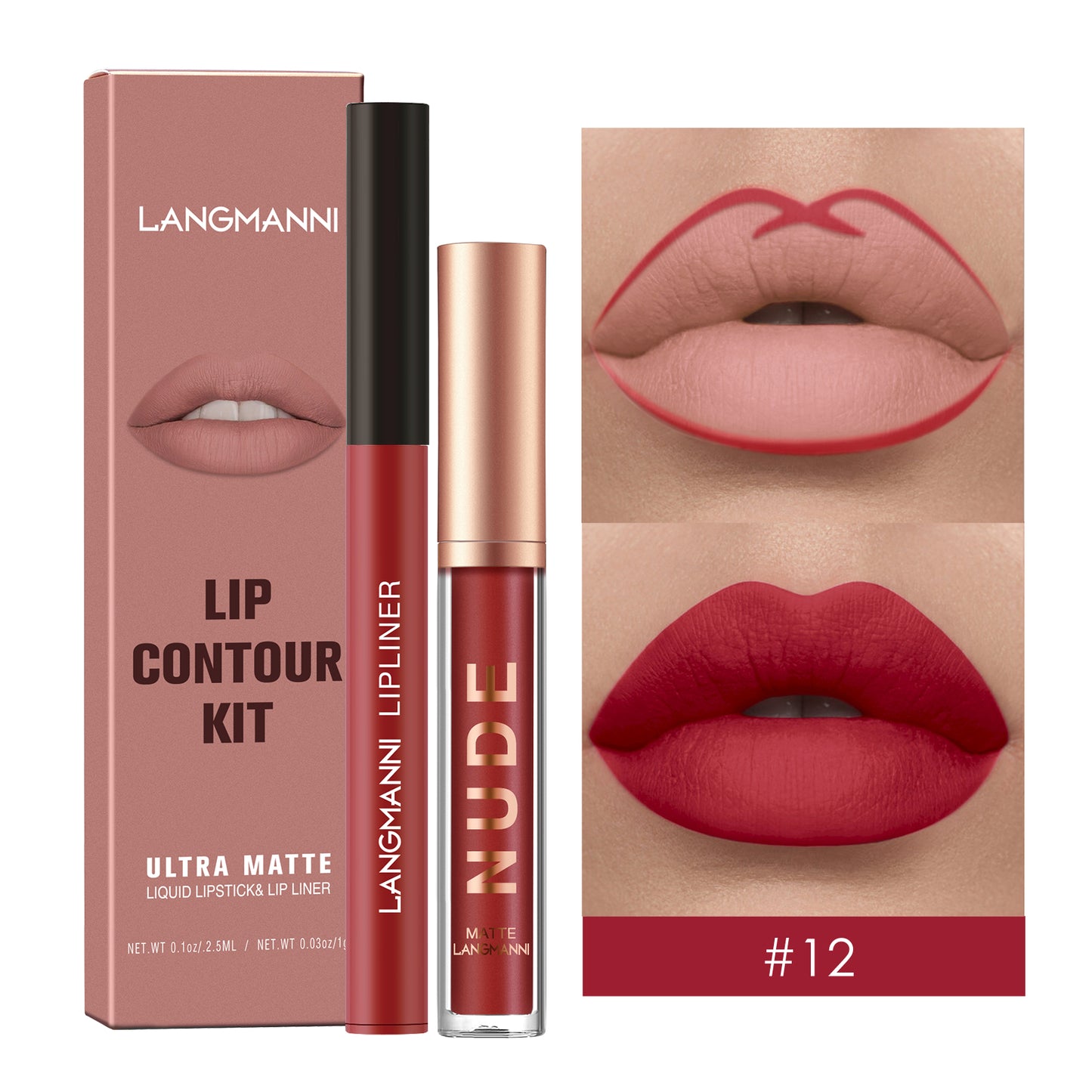 Kit Gloss e Lapis Labial Efeito Matte Langmanni