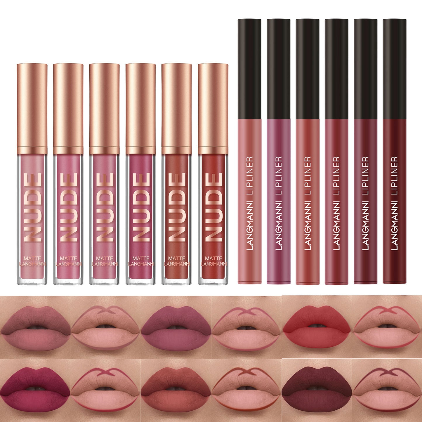 Kit Gloss e Lapis Labial Efeito Matte Langmanni