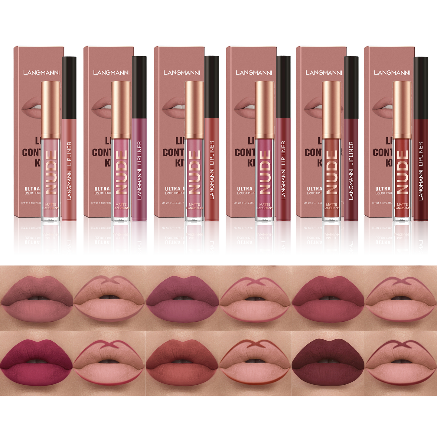 Kit Gloss e Lapis Labial Efeito Matte Langmanni