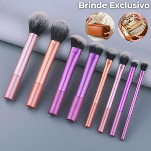 Kit 8 Pincéis Maquiagem Profissional com Estojo